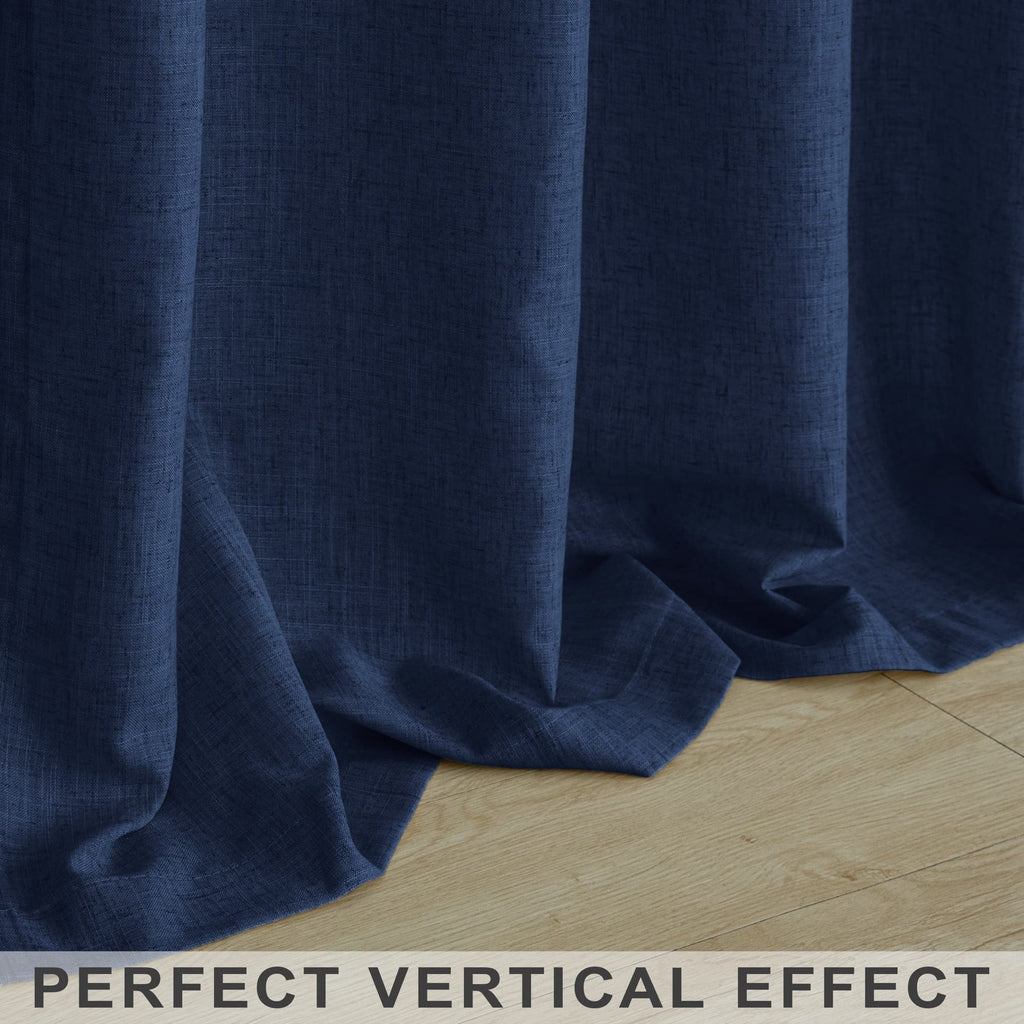 Navy Blue Linen Curtains 96 Inches Long Rod Pocket Semi Sheer Cotton Canvas I323