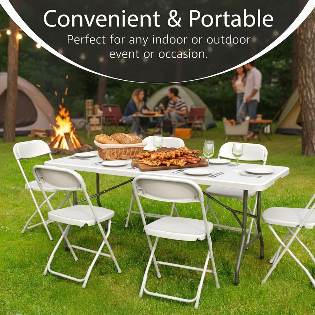 6ft White Folding Table with Carrying Handle L630883