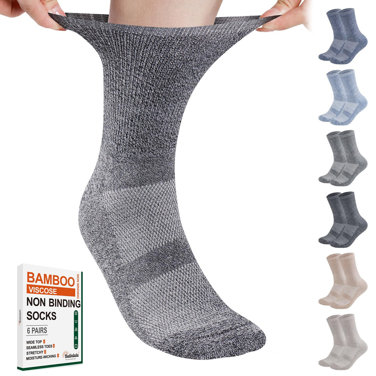 6 Pairs Non Binding Seamless Toe Crew Socks C759966
