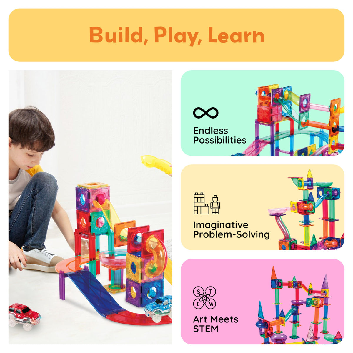 108 Piece Marble Run Race Track Set with LED Cars M58485