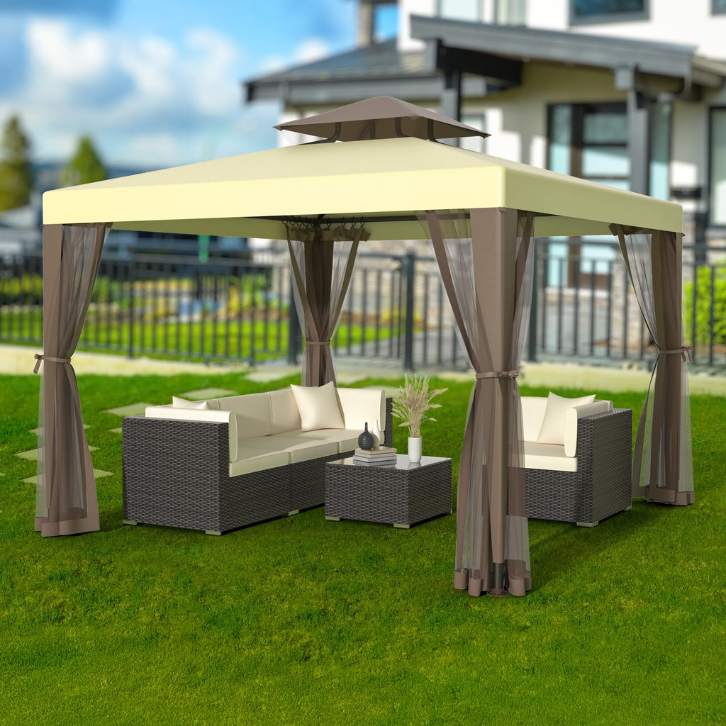 10'x10' Waterproof UV-Resistant 2-Tier Canopy Tent with Mosquito Netting P2697
