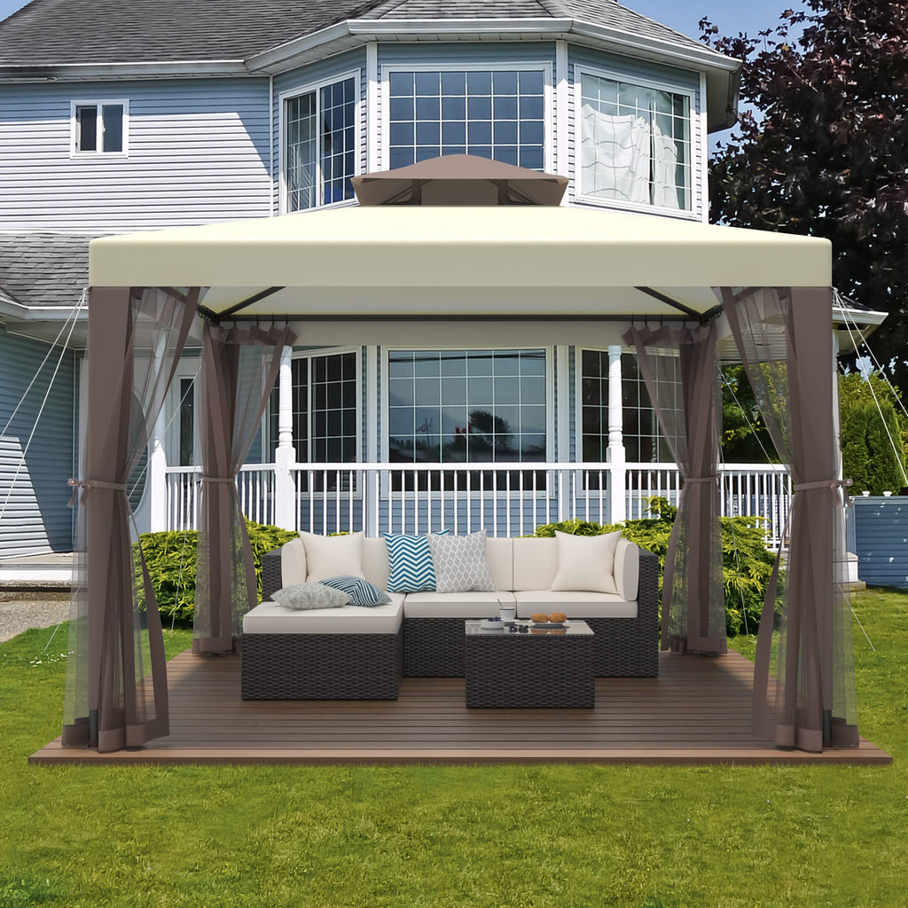 10'x10' Waterproof UV-Resistant 2-Tier Canopy Tent with Mosquito Netting P2697