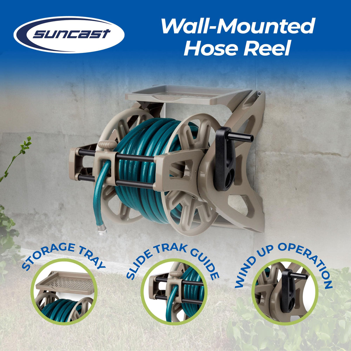 Wall-Mount Hose Reel with Storage Tray F149699