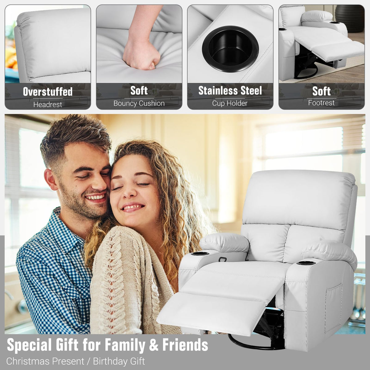 Grey Massage Rocking Recliner Chair with Heat and USB S44687