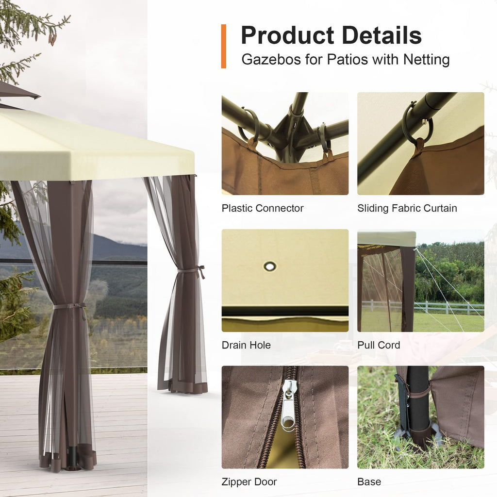 10'x10' Waterproof UV-Resistant 2-Tier Canopy Tent with Mosquito Netting P2697