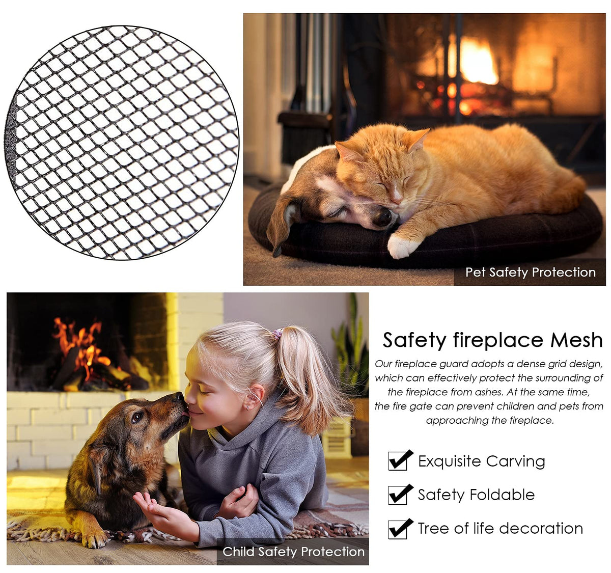 60 Inch Black 3 Panel Fireplace Screen V221