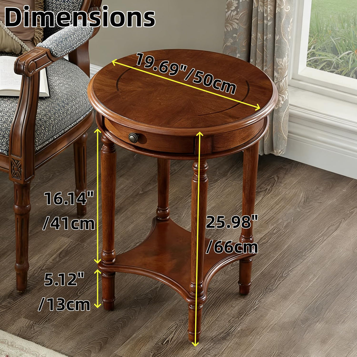 2-Tier Round Side Table with Drawer U615