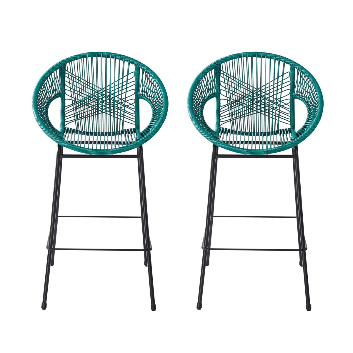 Teal Faux Wicker Outdoor Bar Stool Set of 2 S976