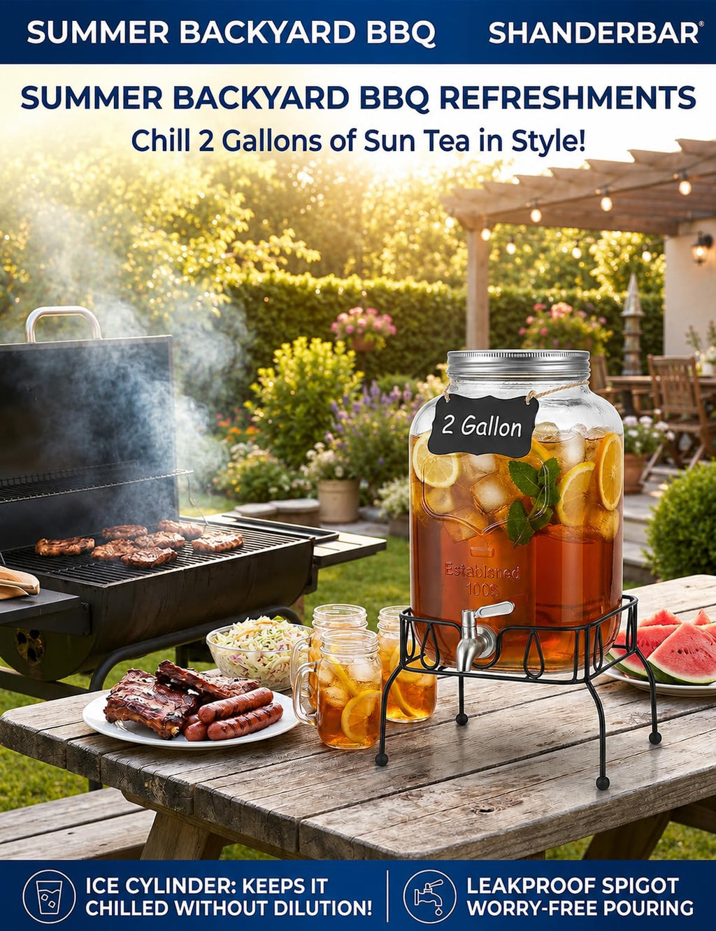 2 Gallon Glass Drink Dispenser with Stand and Lid Q360