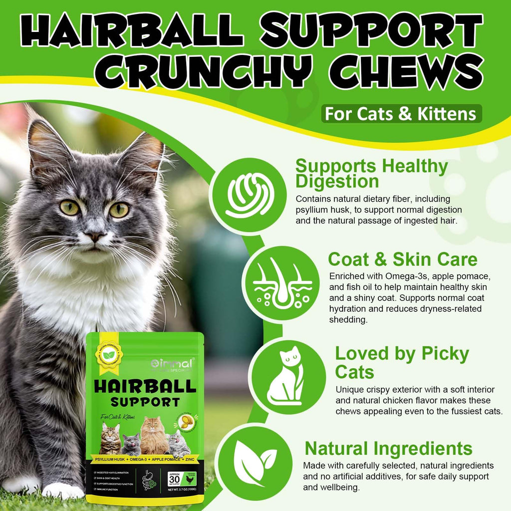 Cat Hairball Support Chews with Cat Grass & Omega-3 Fish Oil Y8007