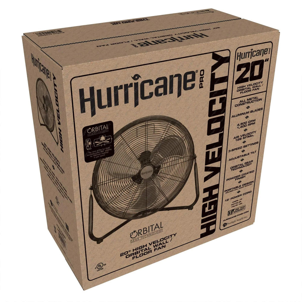 High Velocity Metal Orbital Floor Fan, 3 Speeds, Black, 20in W9993