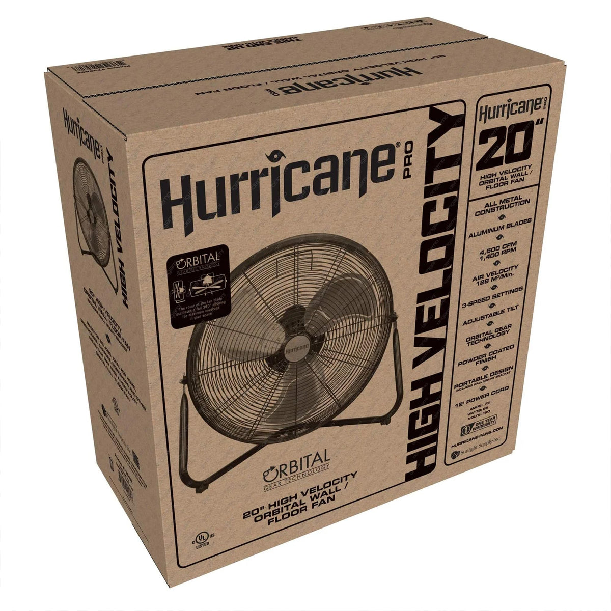 High Velocity Metal Orbital Floor Fan, 3 Speeds, Black, 20in W9993