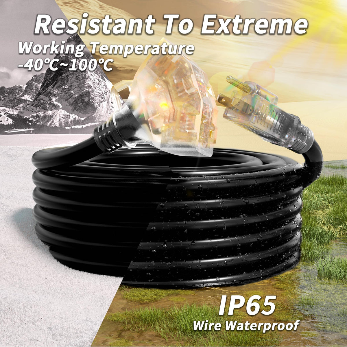 100 FT 16/3 Outdoor Extension Cord with Multiple Outlets Black E6832