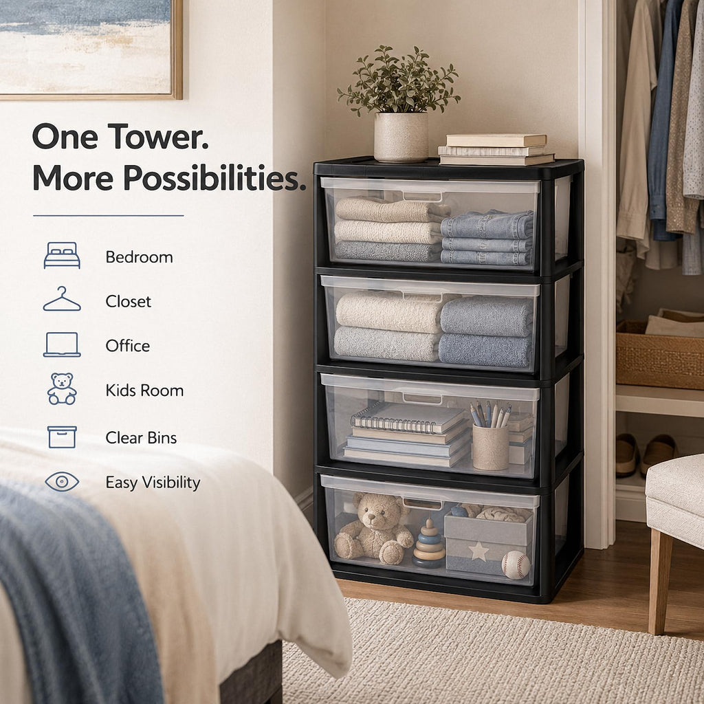 4 Drawer Plastic Storage Tower Organizer V354