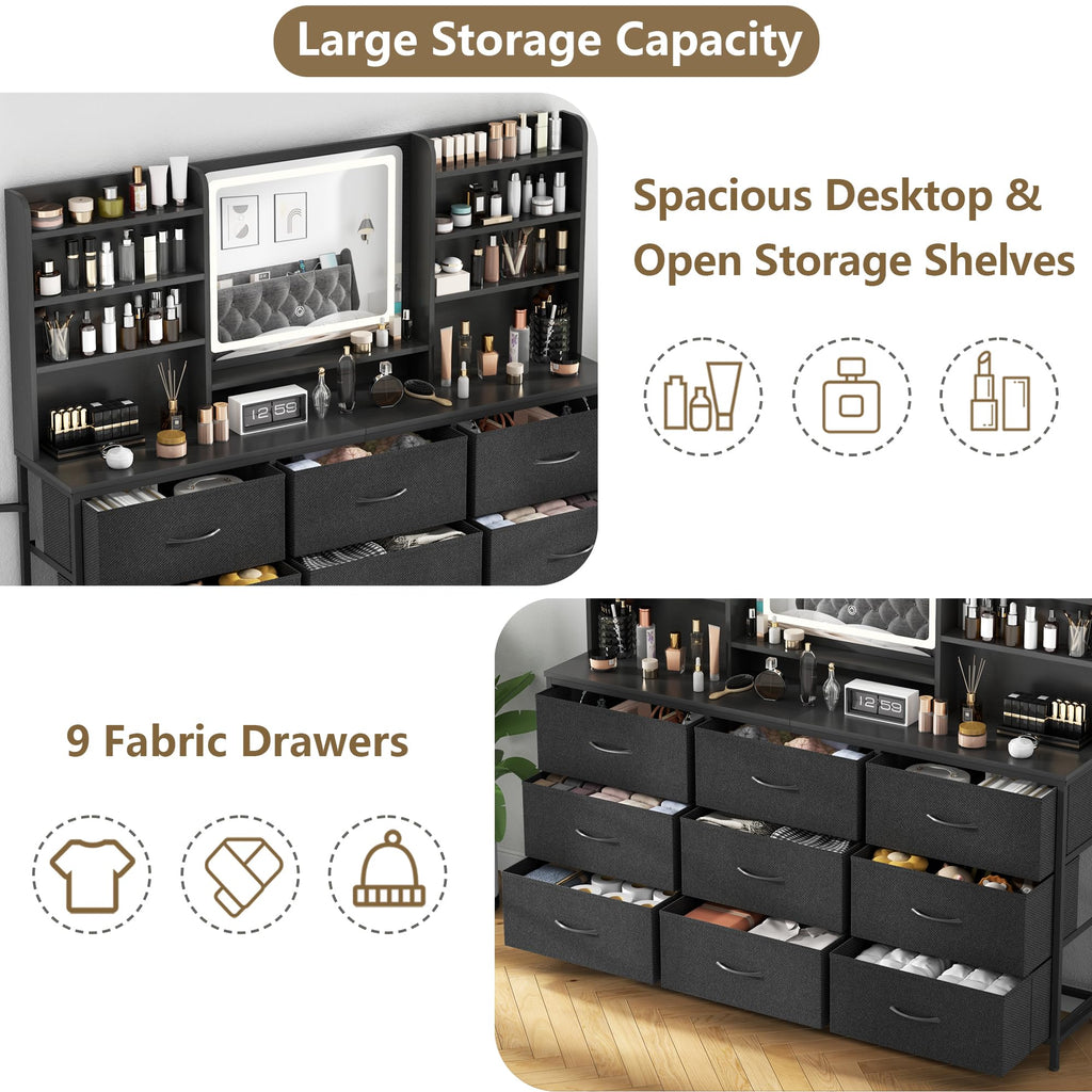 9 Drawer Dresser with LED Mirror K609