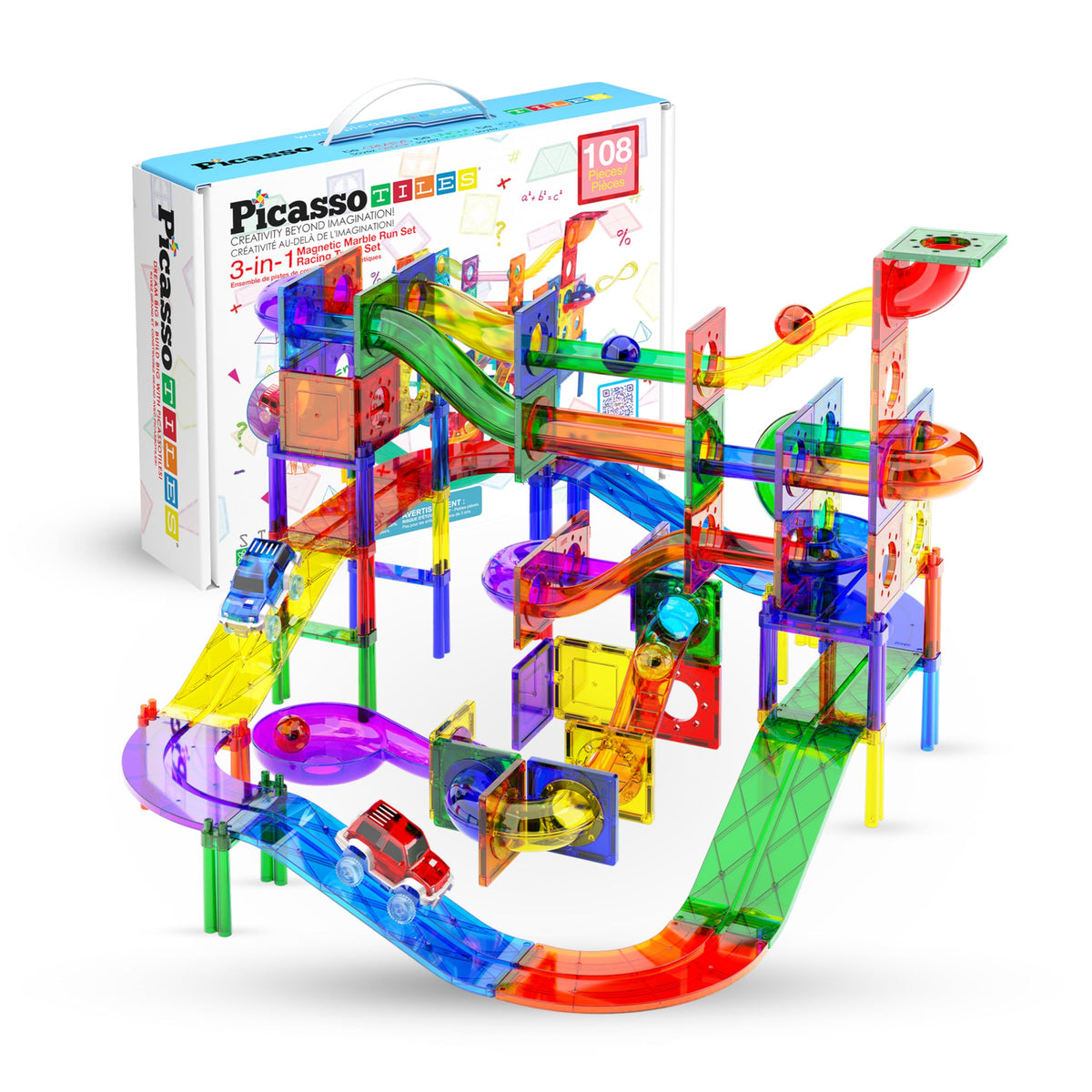 108 Piece Marble Run Race Track Set with LED Cars M58485