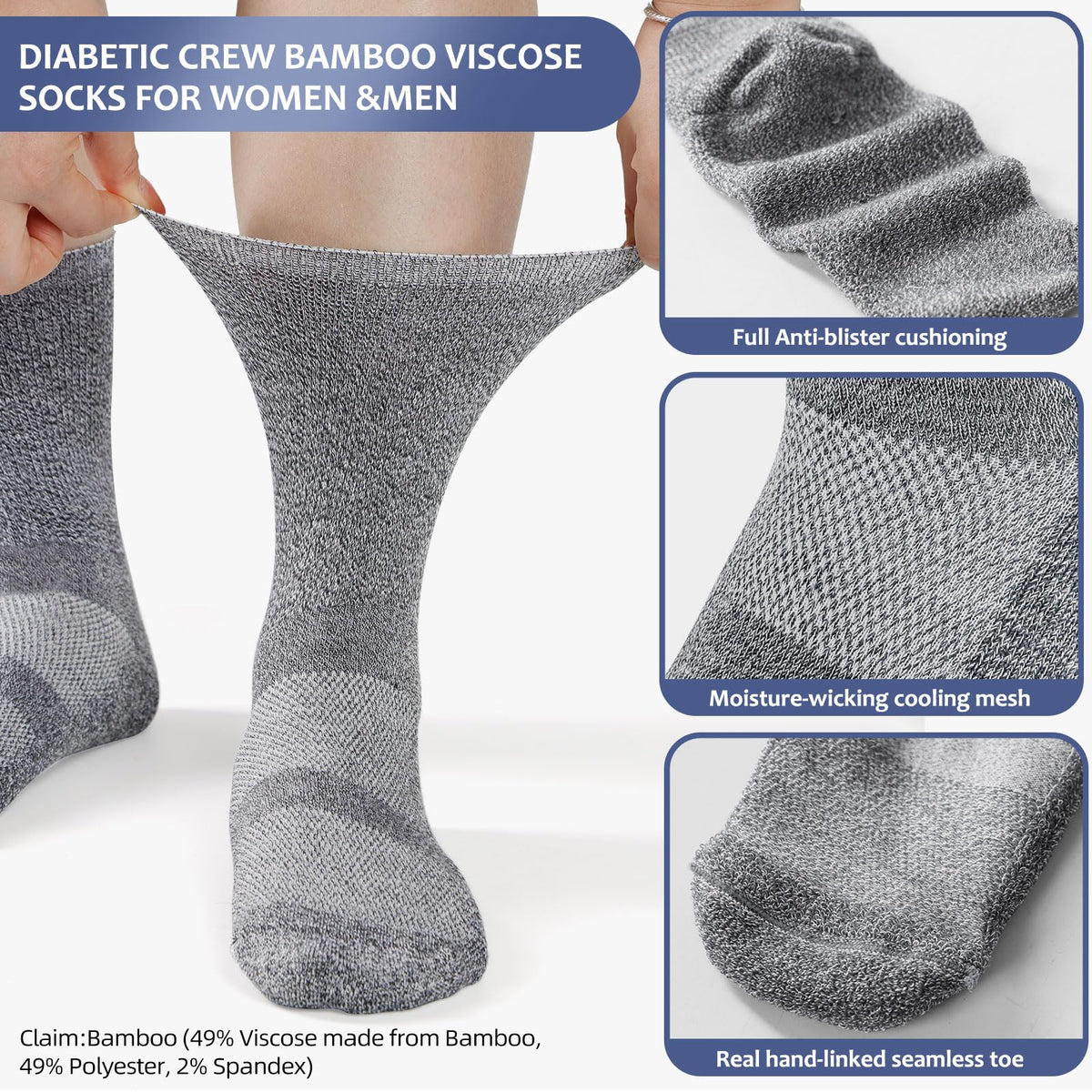 6 Pairs Non Binding Seamless Toe Crew Socks C759966