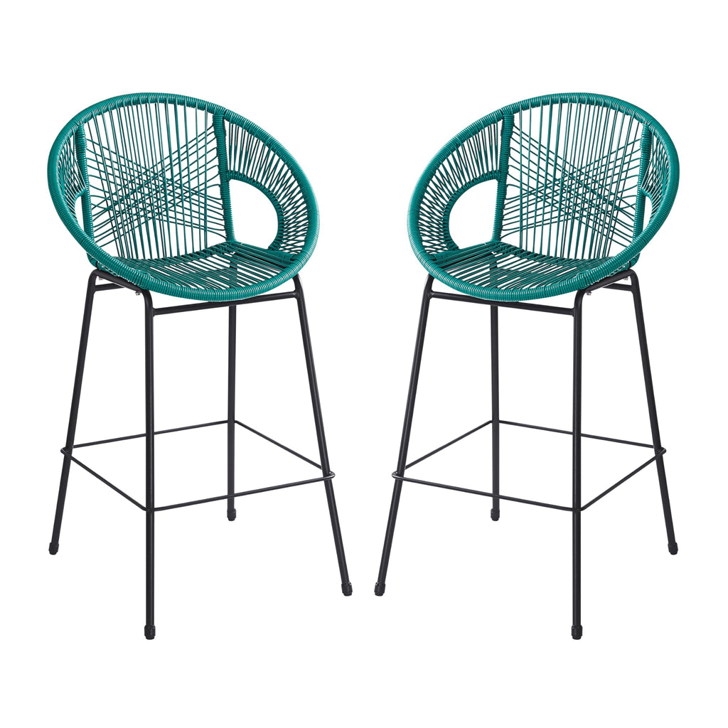 Teal Faux Wicker Outdoor Bar Stool Set of 2 S976
