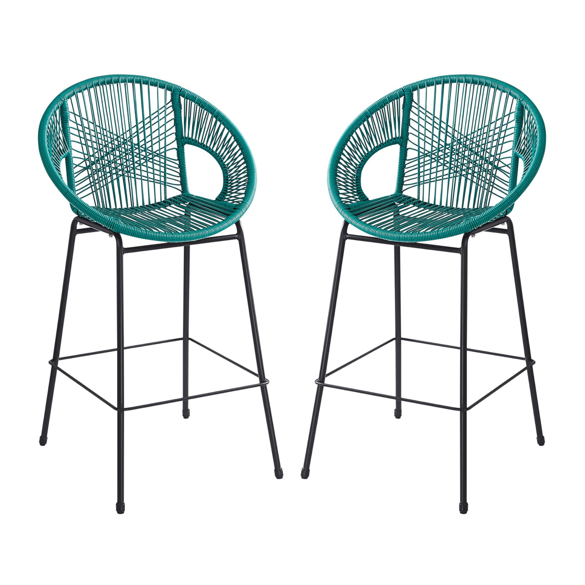 Teal Faux Wicker Outdoor Bar Stool Set of 2 S976