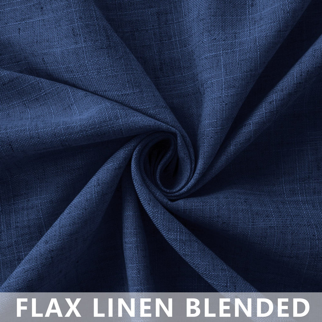 Navy Blue Linen Curtains 96 Inches Long Rod Pocket Semi Sheer Cotton Canvas I323