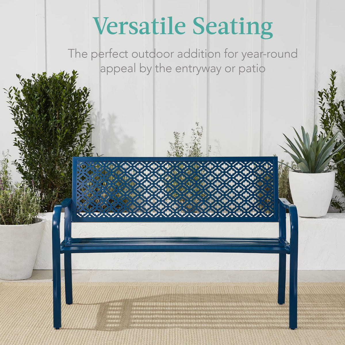 Peacock Blue 2-Person Metal Steel Outdoor Bench D54530
