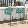Teal Faux Wicker Outdoor Bar Stool Set of 2 S976