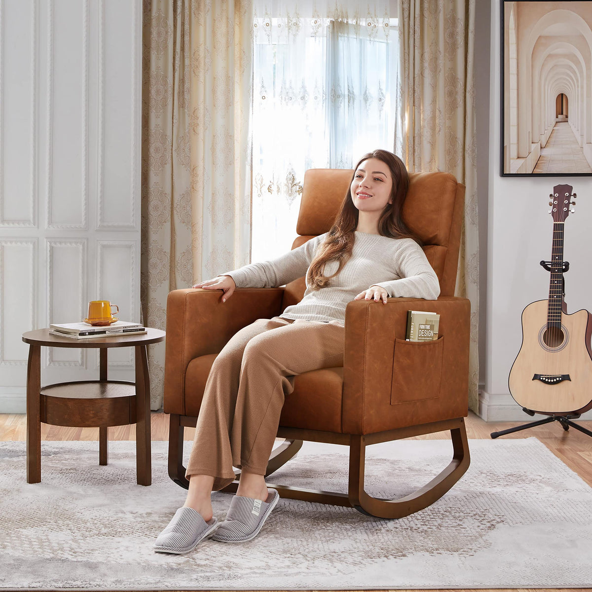 Brown Leather Glider Chair O632