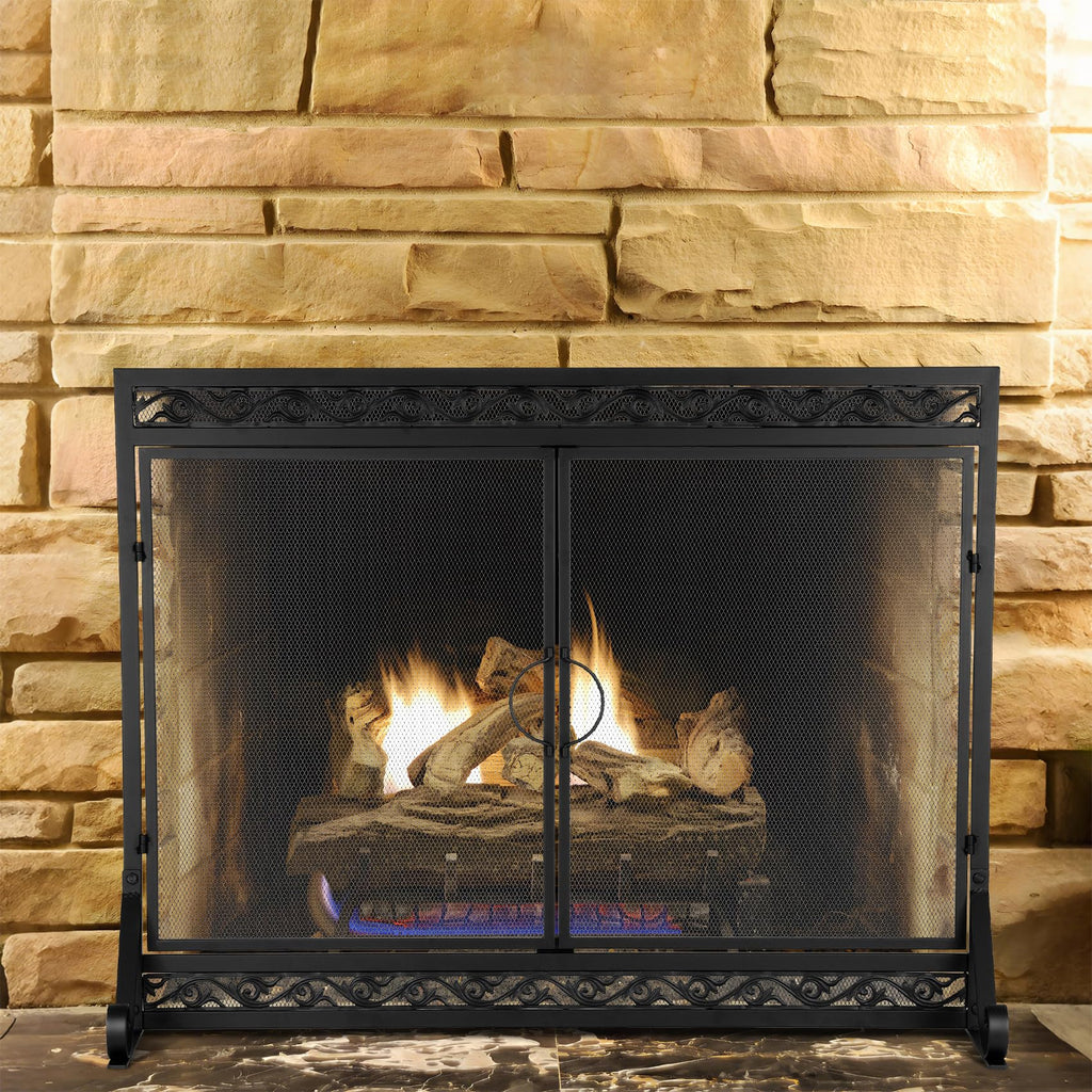 Fireplace Screen with Magnetic Doors and Guard Grate, 44" x 34" N345821