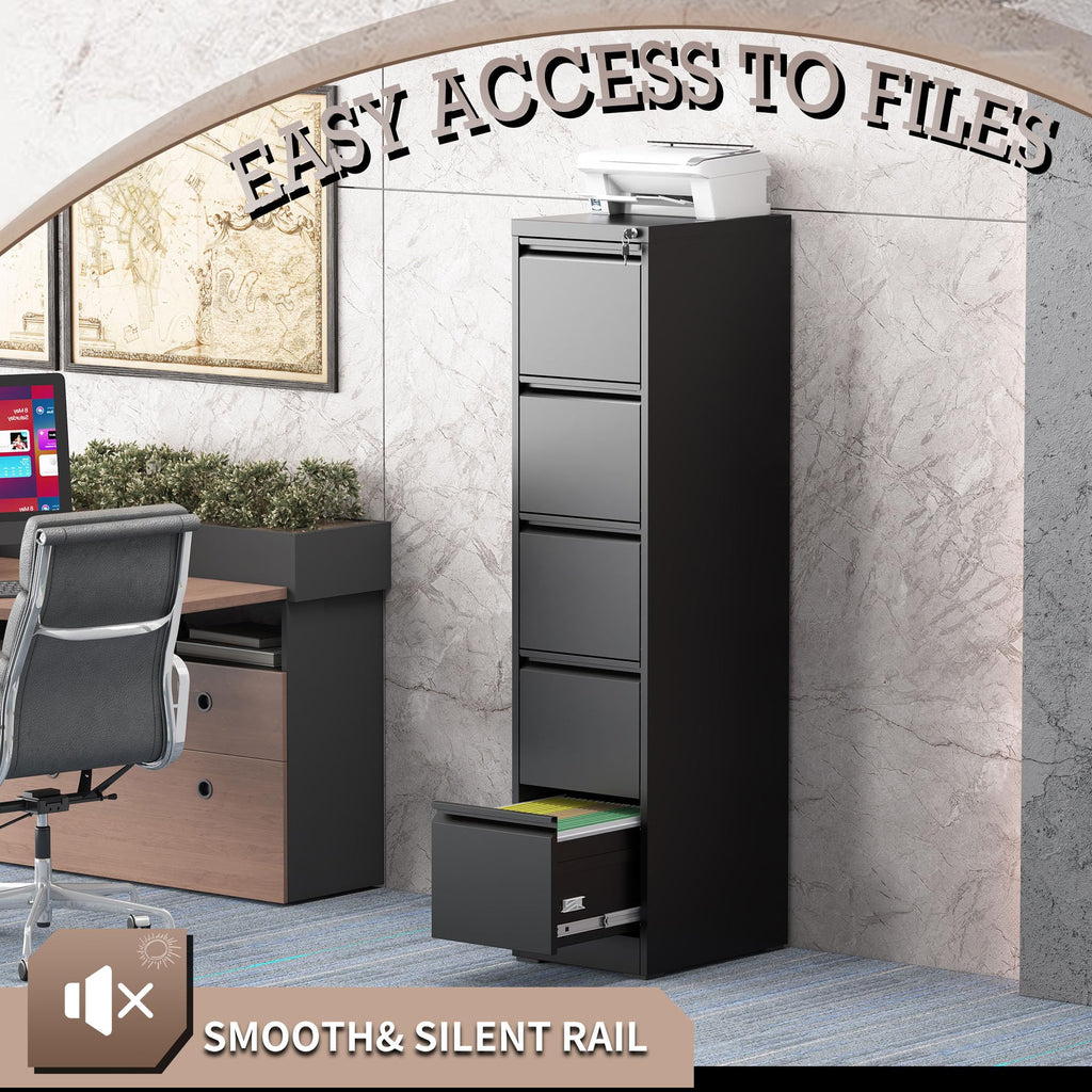 5 Drawer Black Filing Cabinet with Lock U6053