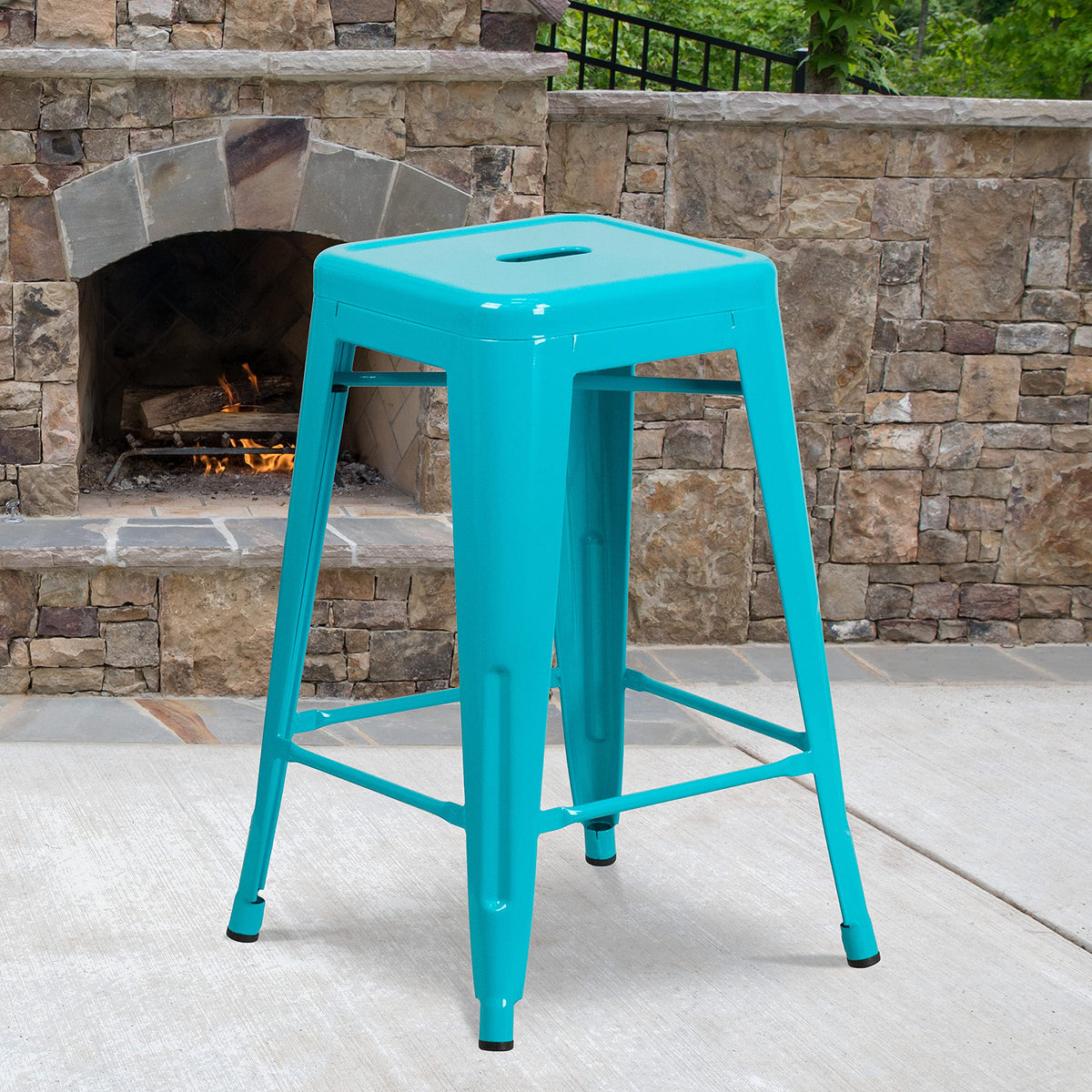 24" Teal Metal Backless Counter Height Stool X20485