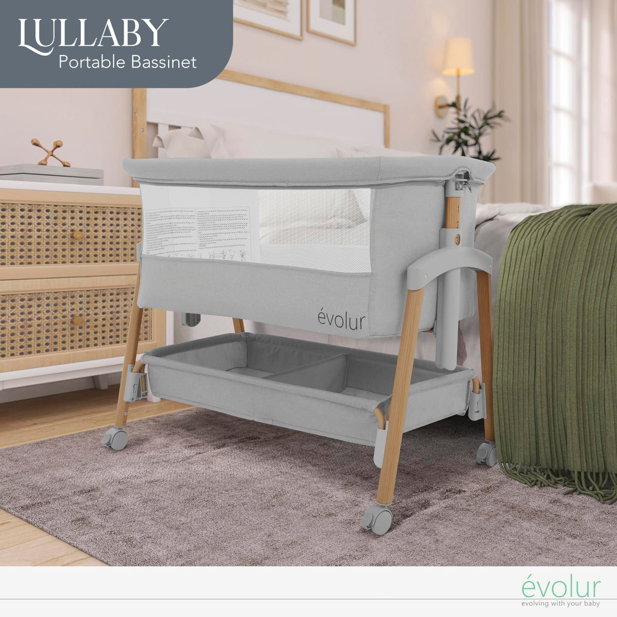 Portable Bassinet with Wheels and Storage Basket I732