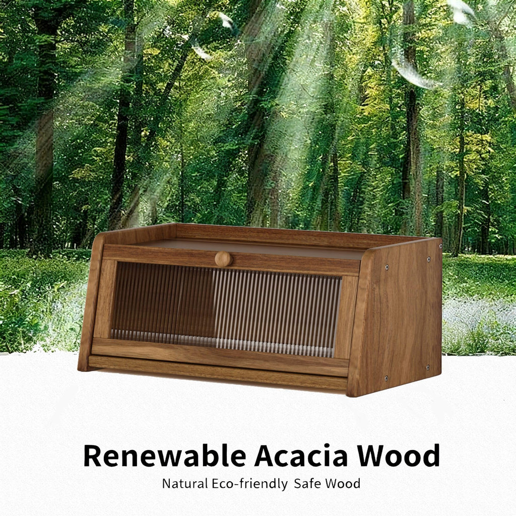 Acacia Wood Bread Box with Acrylic Window Y120711