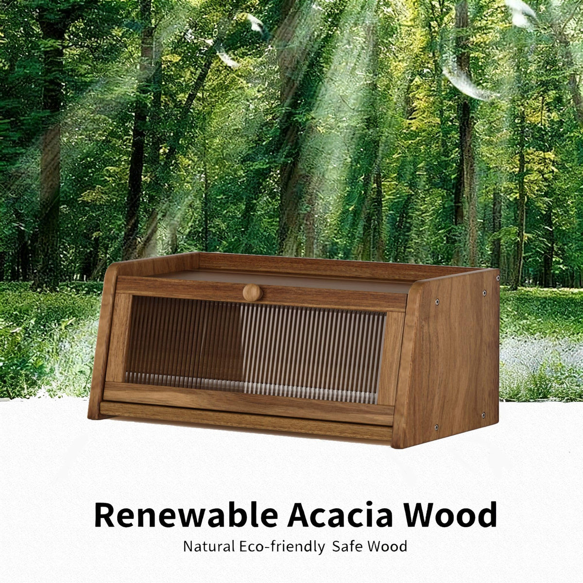 Acacia Wood Bread Box with Acrylic Window Y120711