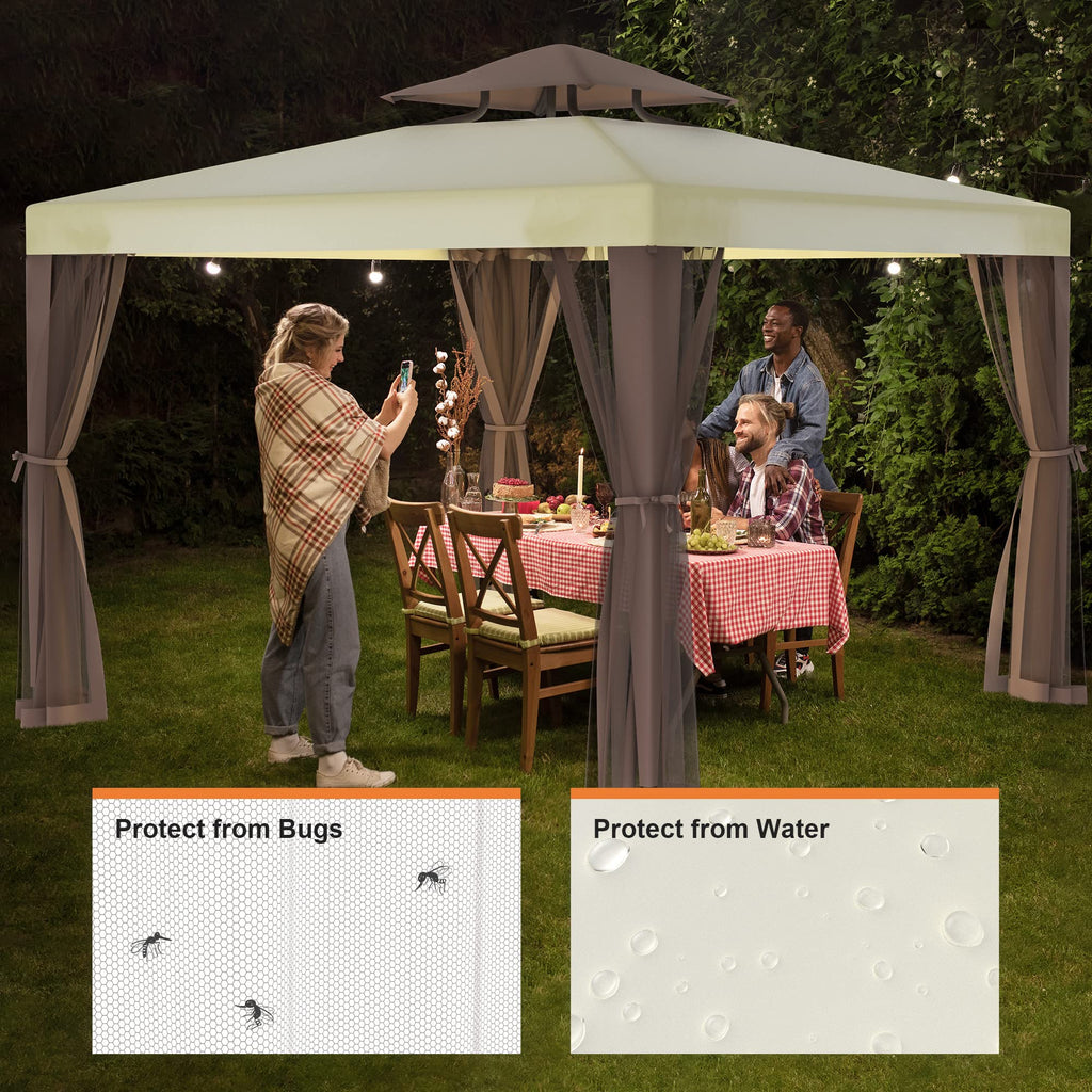 10'x10' Waterproof UV-Resistant 2-Tier Canopy Tent with Mosquito Netting P2697