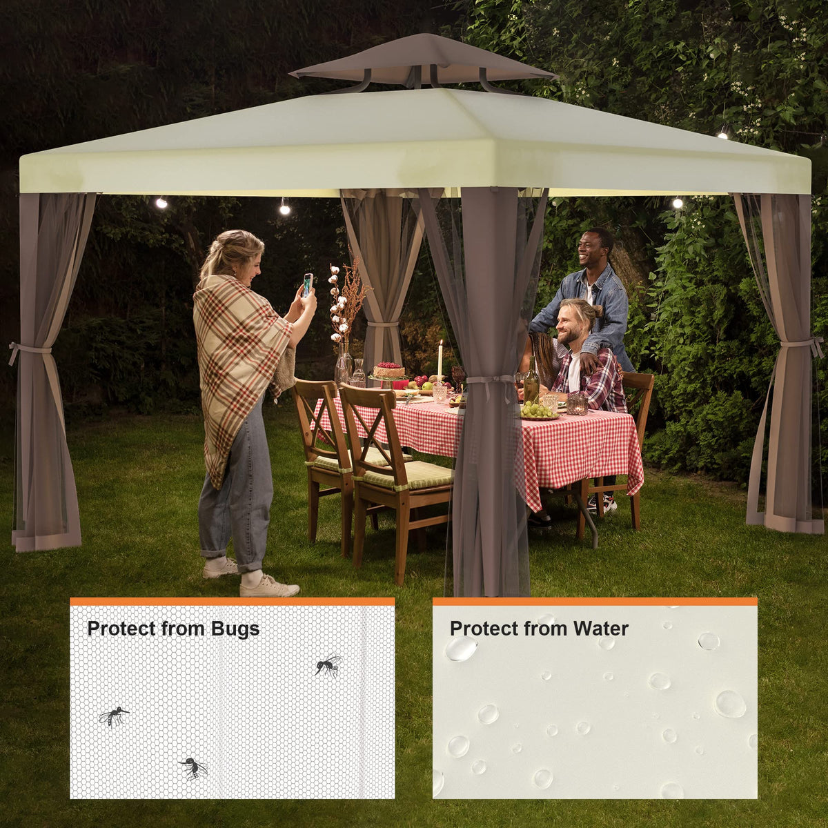 10'x10' Waterproof UV-Resistant 2-Tier Canopy Tent with Mosquito Netting P2697