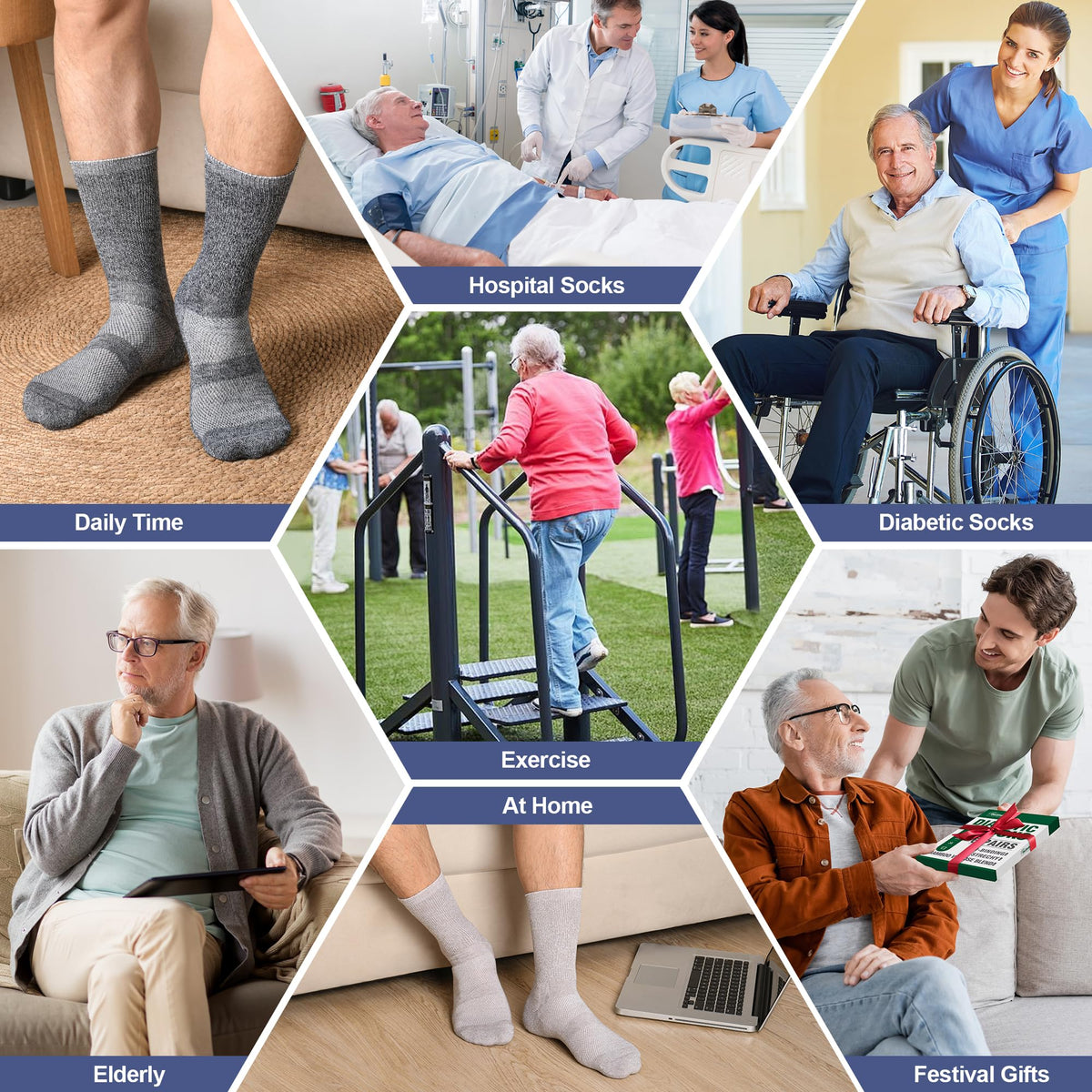 6 Pairs Non Binding Seamless Toe Crew Socks C759966