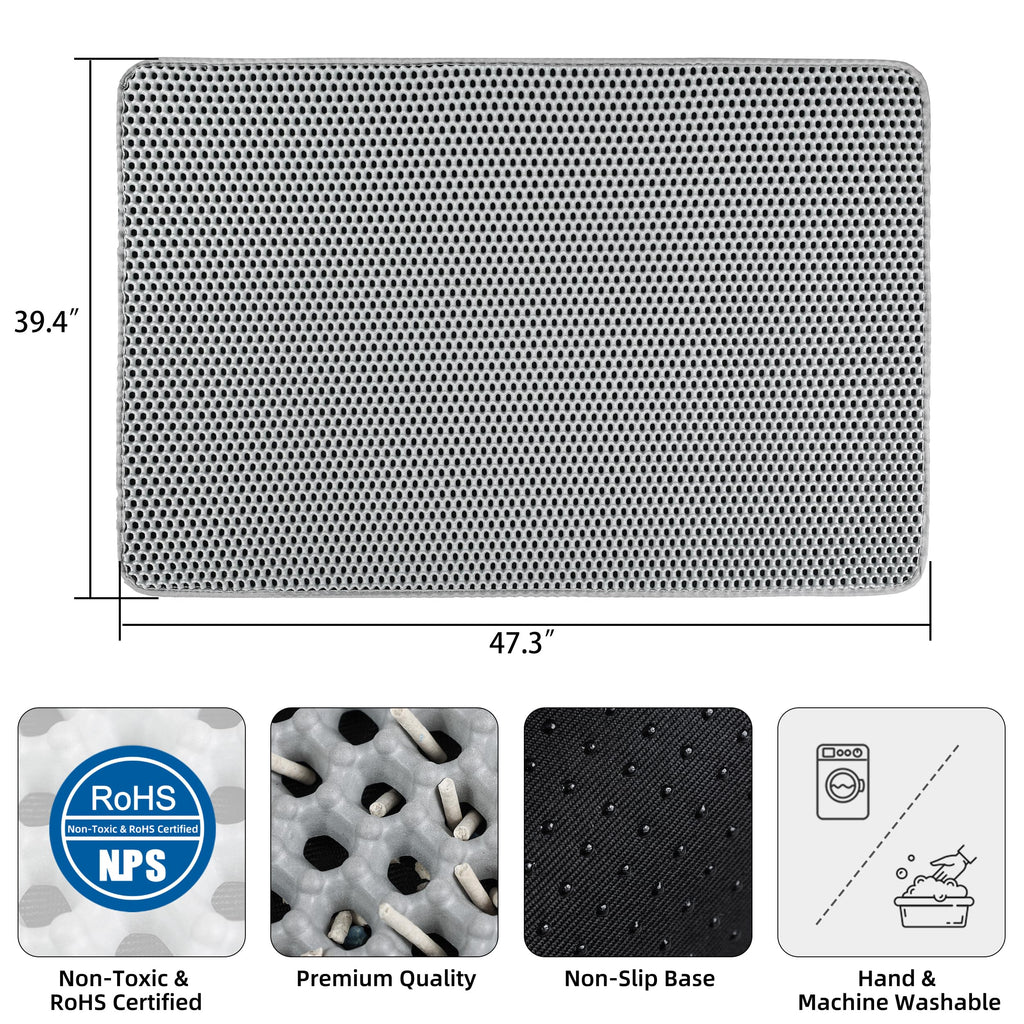 XXL Gray Double-Layer Cat Litter Mat J5922