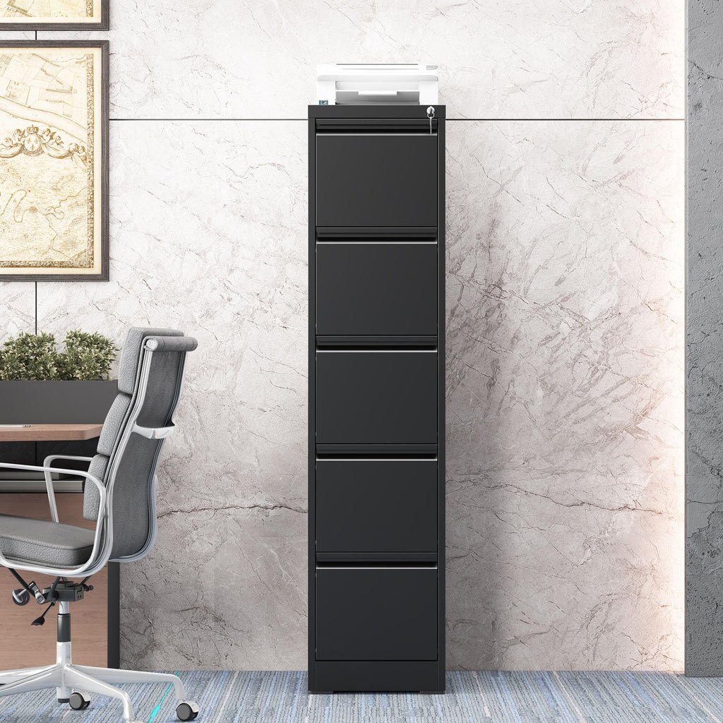 5 Drawer Black Filing Cabinet with Lock U6053